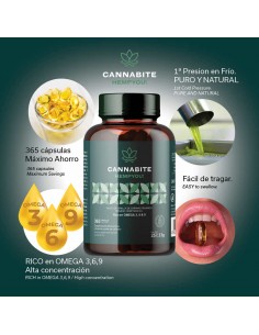 Cannabite Capsulas de Aceite de Cañomo Virgen ORGANICO 365 CAPSULAS